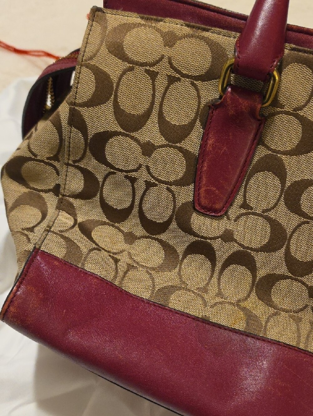 Coach Bag Legacy 25371 Signature C Tassels Burgundy - Picture 10 of 17